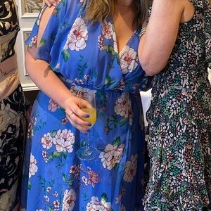 Blue Floral Maxi Dress with V-Neck